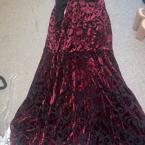 Elegant Red and Black Floral Dress